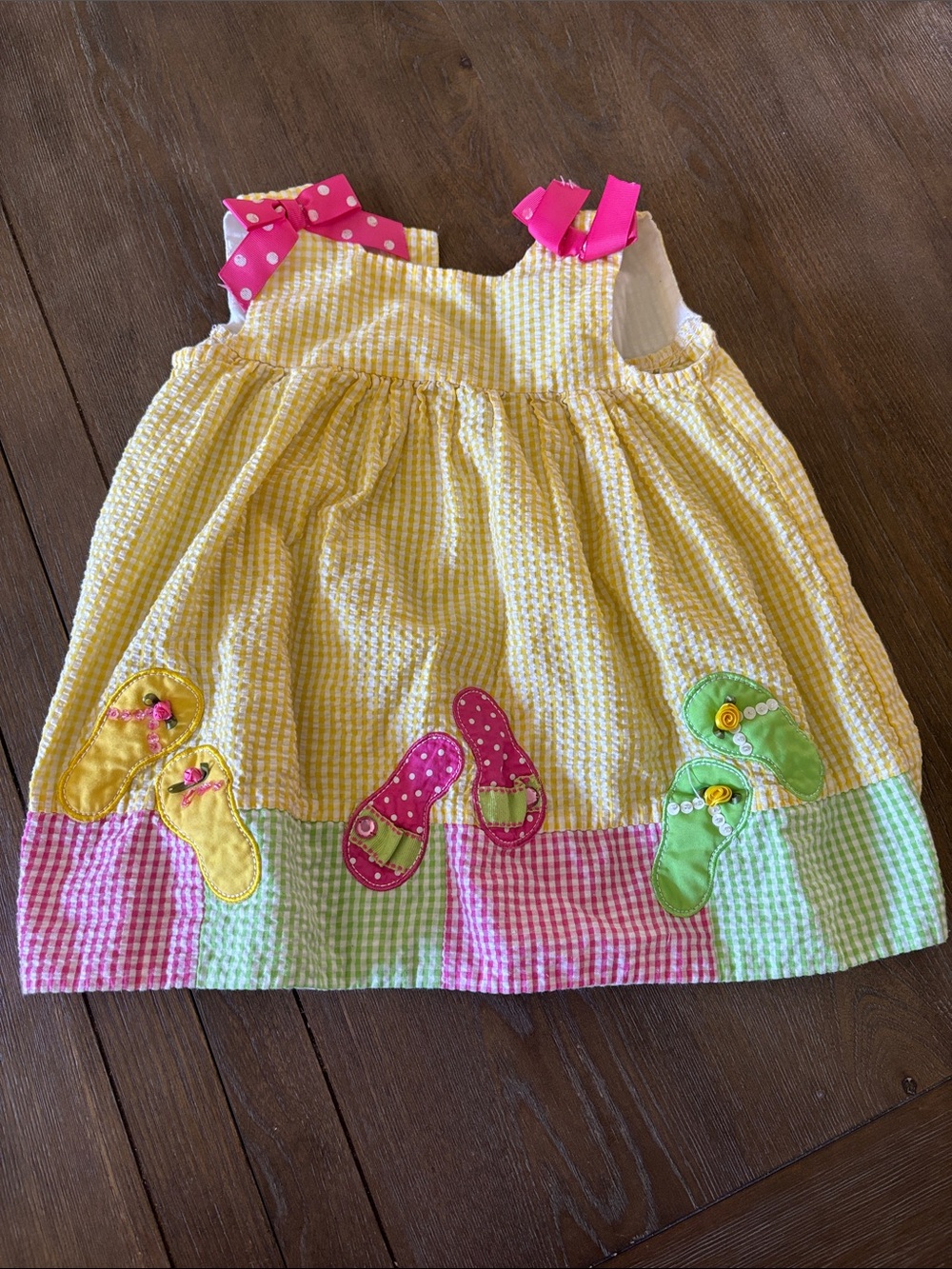 Girls' Yellow Seersucker Dress with Pink, Yellow and Green Flip Flops